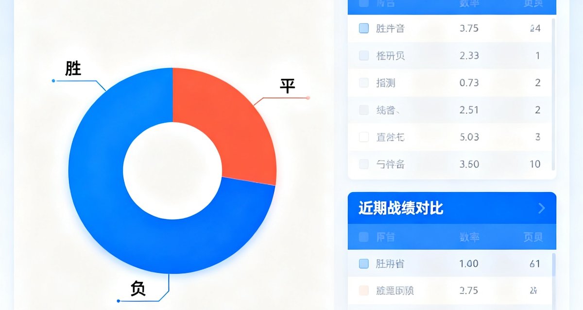 178直播AI预测模块界面，展示胜平负概率分布饼图，右侧列出历史交锋数据和近期战绩对比